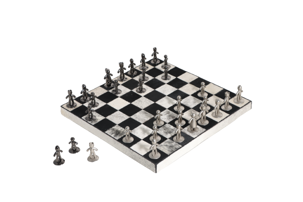 Chess Set with B&W Leather Board