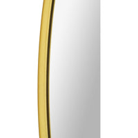A mirror with brass frame on a white background