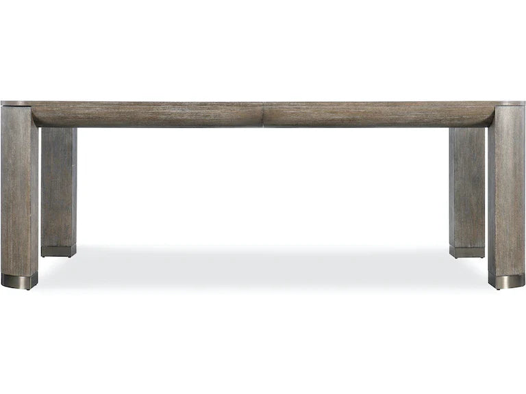 Rectangular dining table with a dark wood finish on a white background
