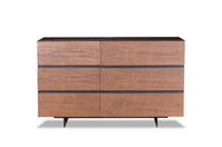 Wooden dresser with four drawers on a white background