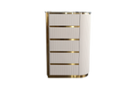 Decorative cabinet with gold accents on a white background