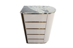 Decorative side table with marble top and gold accents on a white background