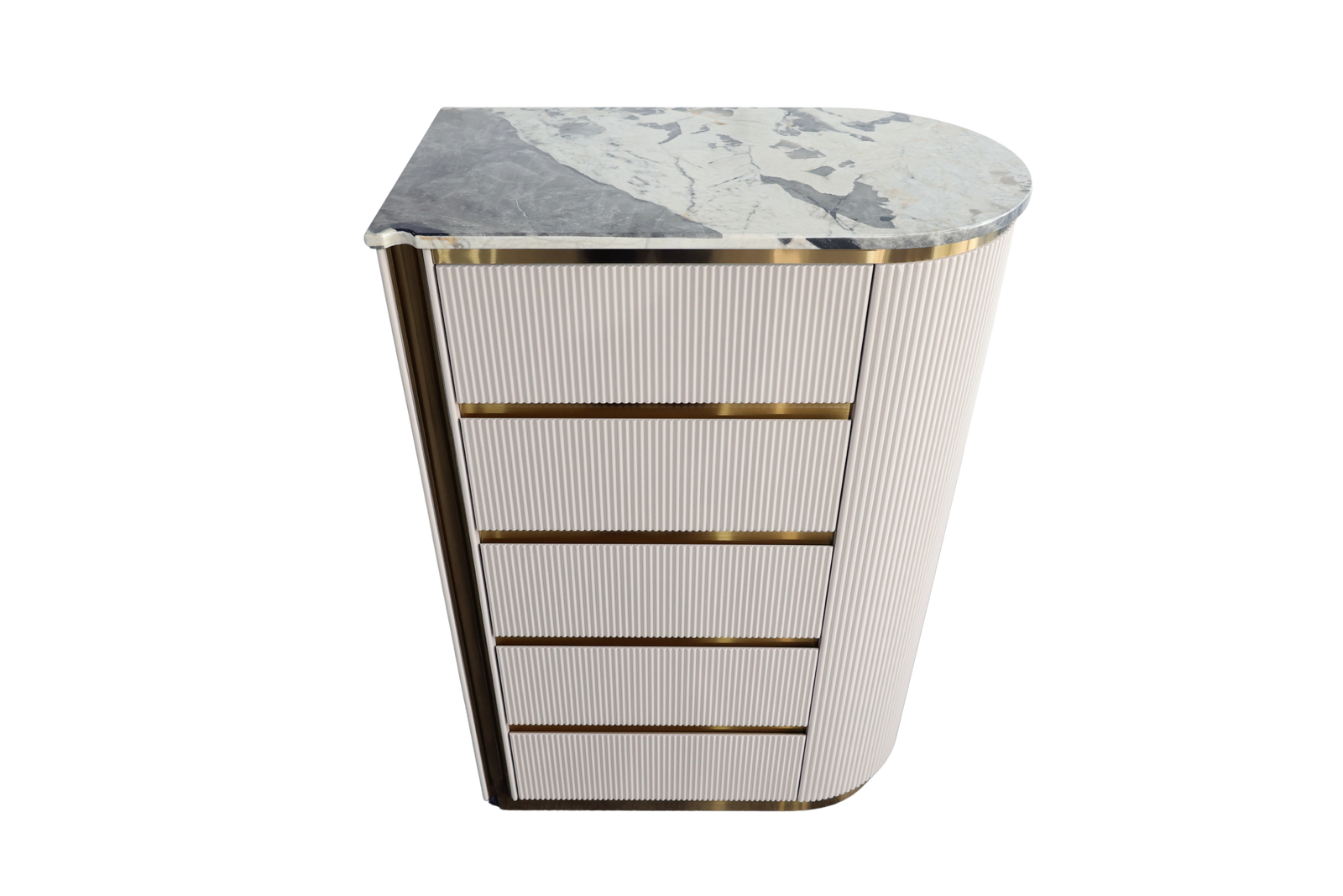 Decorative side table with marble top and gold accents on a white background