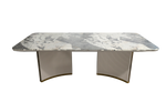 Marble-patterned table with a modern design on a white background
