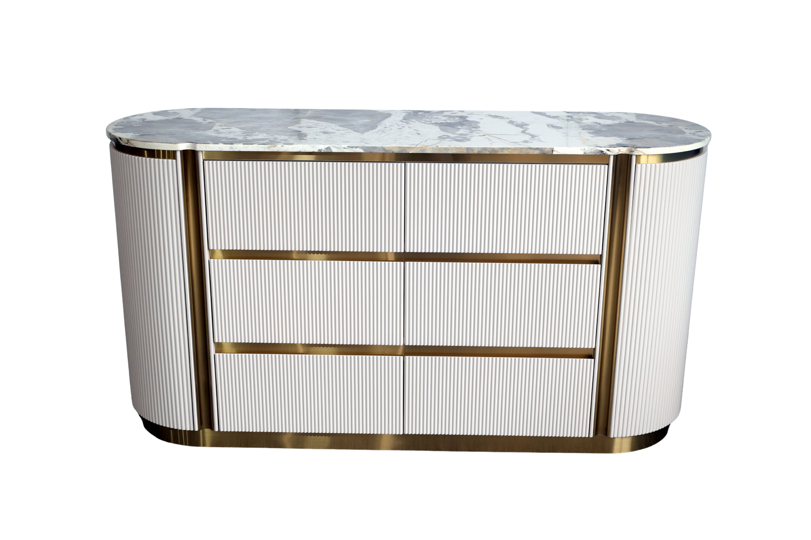 Decorative console table with marble top and gold accents on a white background