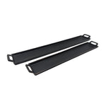 Two black griddle pans on a white background