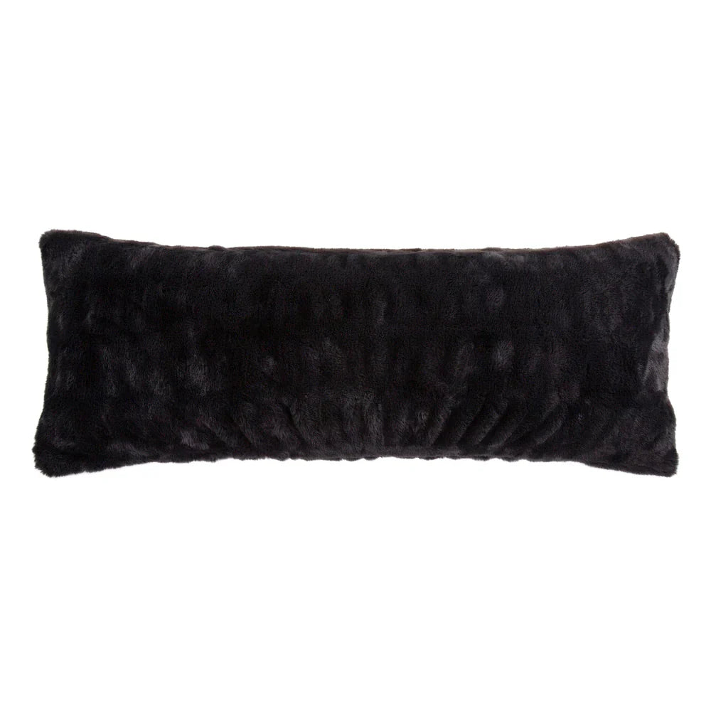 Black textured rectangular pillow on a white background