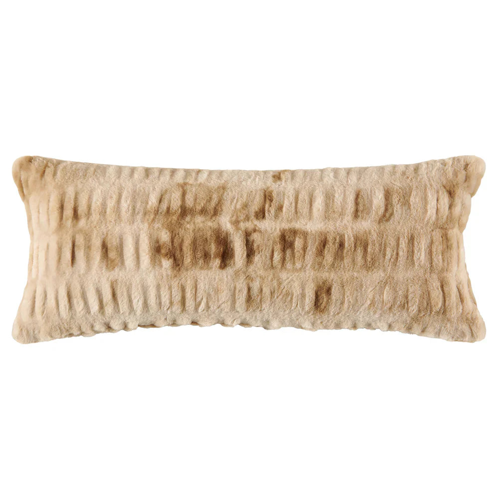 Beige textured rectangular pillow on a white background