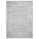 Gray area rug with subtle pattern on a white background