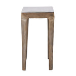 A square brass end table with a white marble top, having visible grain and patterns on the surface.