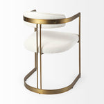 Chair with white cushioned seat and backrest on a gold metal frame against a white background