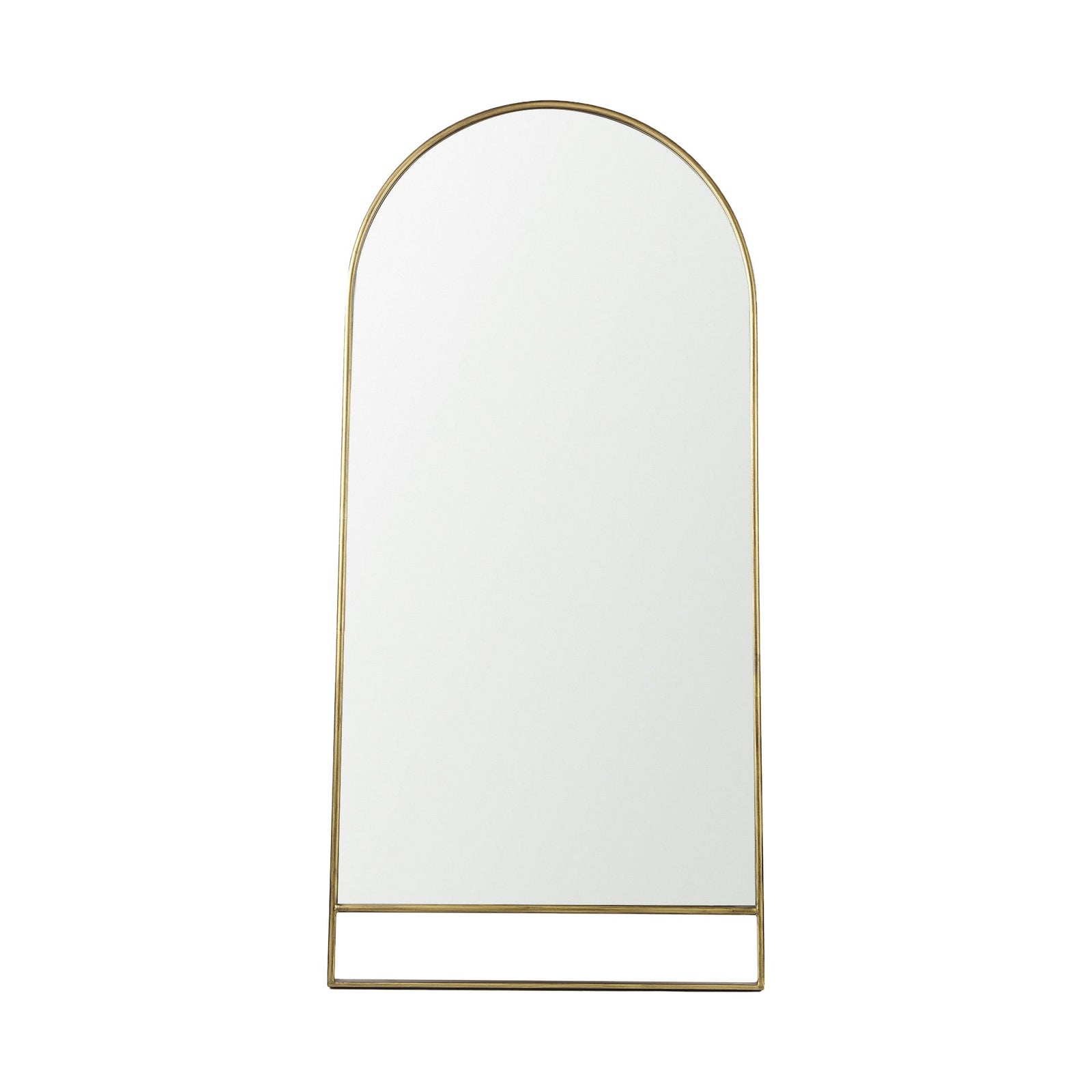 A full-length mirror with gold finished on a white background
