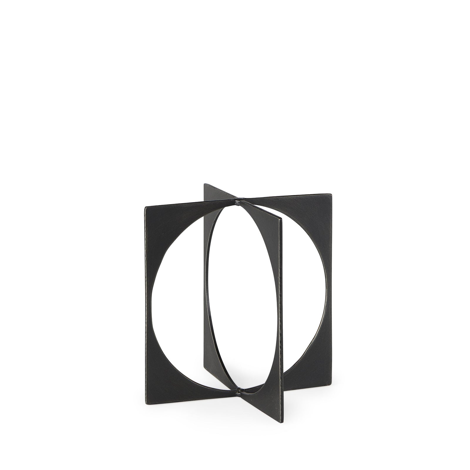 Bronze decorative object with geometric design on a white background
