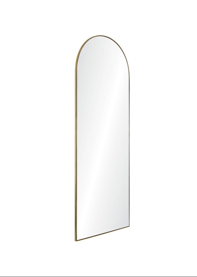 Arched mirror with a gold frame on a white background