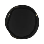 Black hexagonal tray with gold accents on a white background