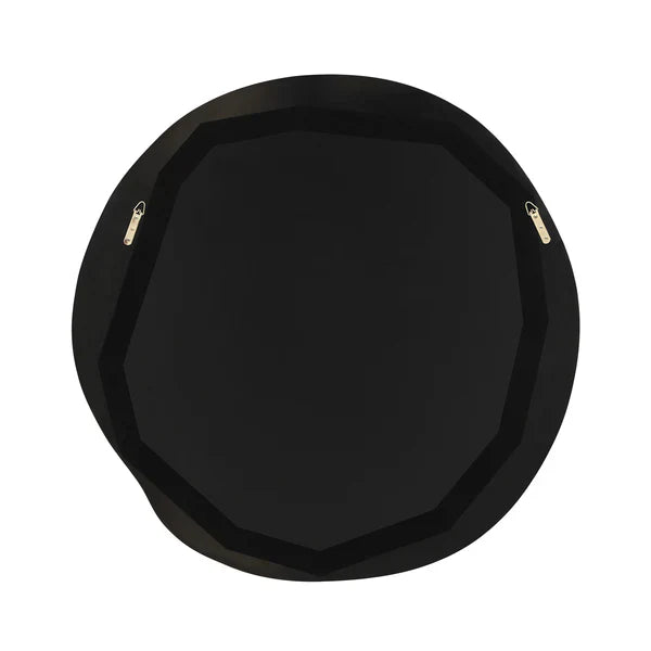 Black hexagonal tray with gold accents on a white background