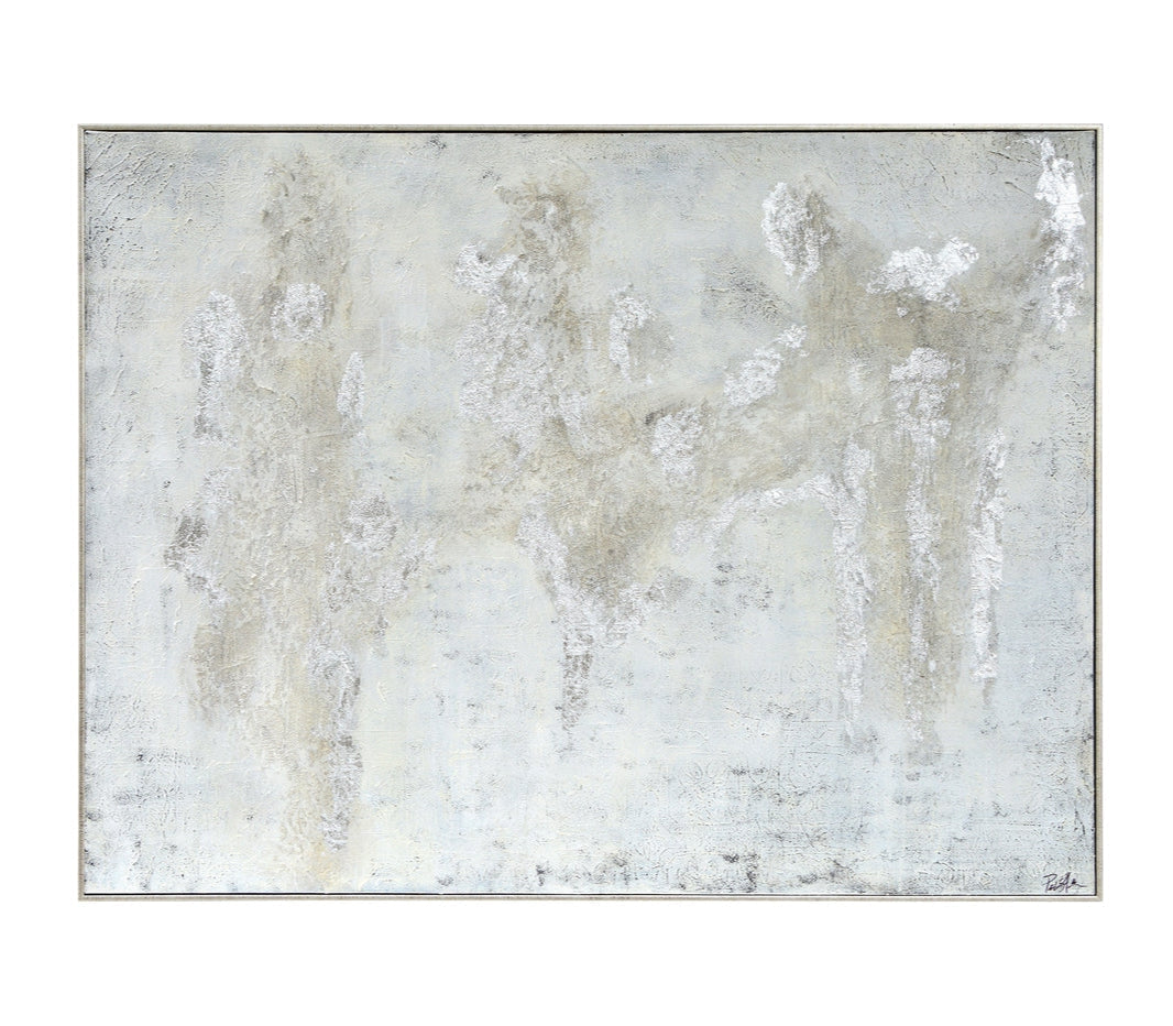 This image features a contemporary, hand-painted abstract artwork on canvas. The artwork is characterized by heavily textured accents that create a raised, dimensional effect.