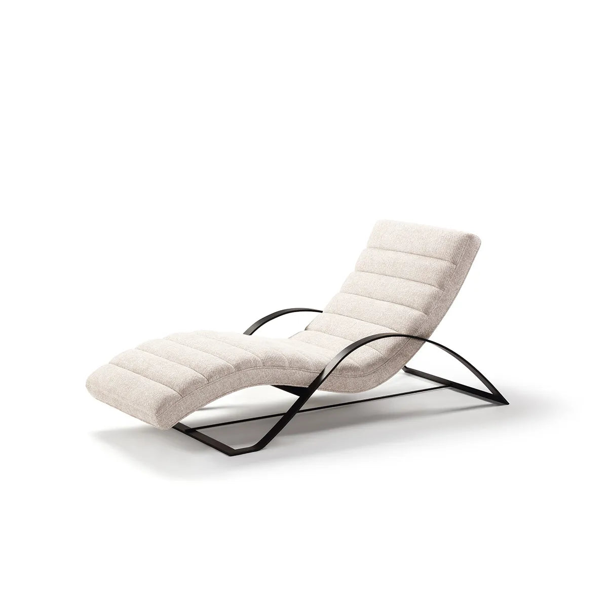 Modern lounge chair with white cushion and black frame on a white background