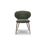 Modern chair with green cushioned seat and bronze legs on a white background