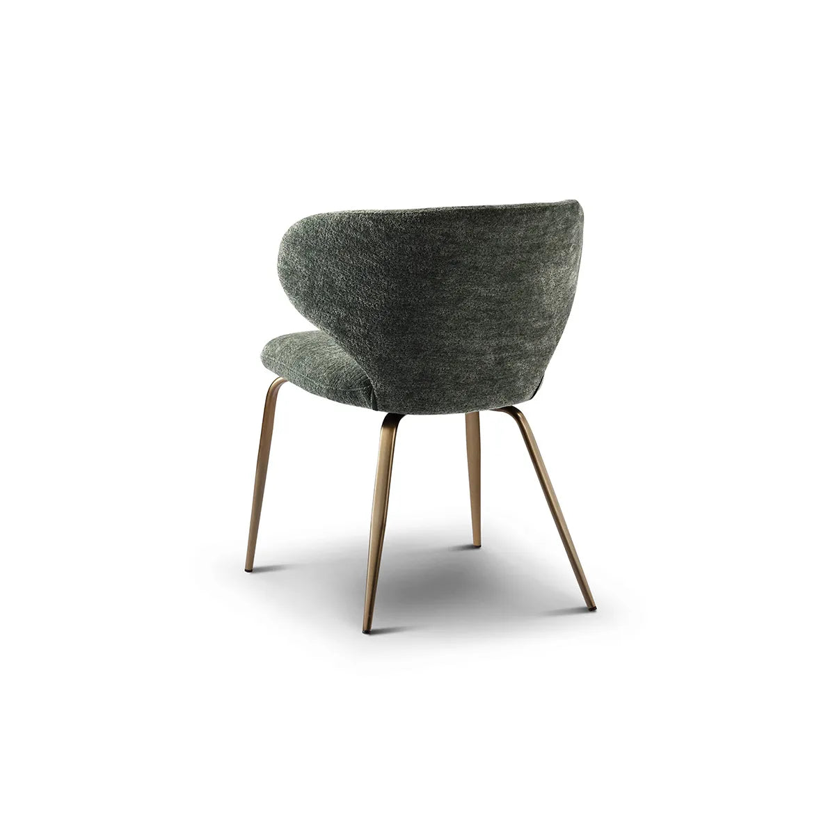 Green upholstered chair with wooden legs on a white background