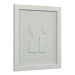White framed abstract art piece with geometric design on a white background