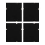 Four black square panels with clips on a white background