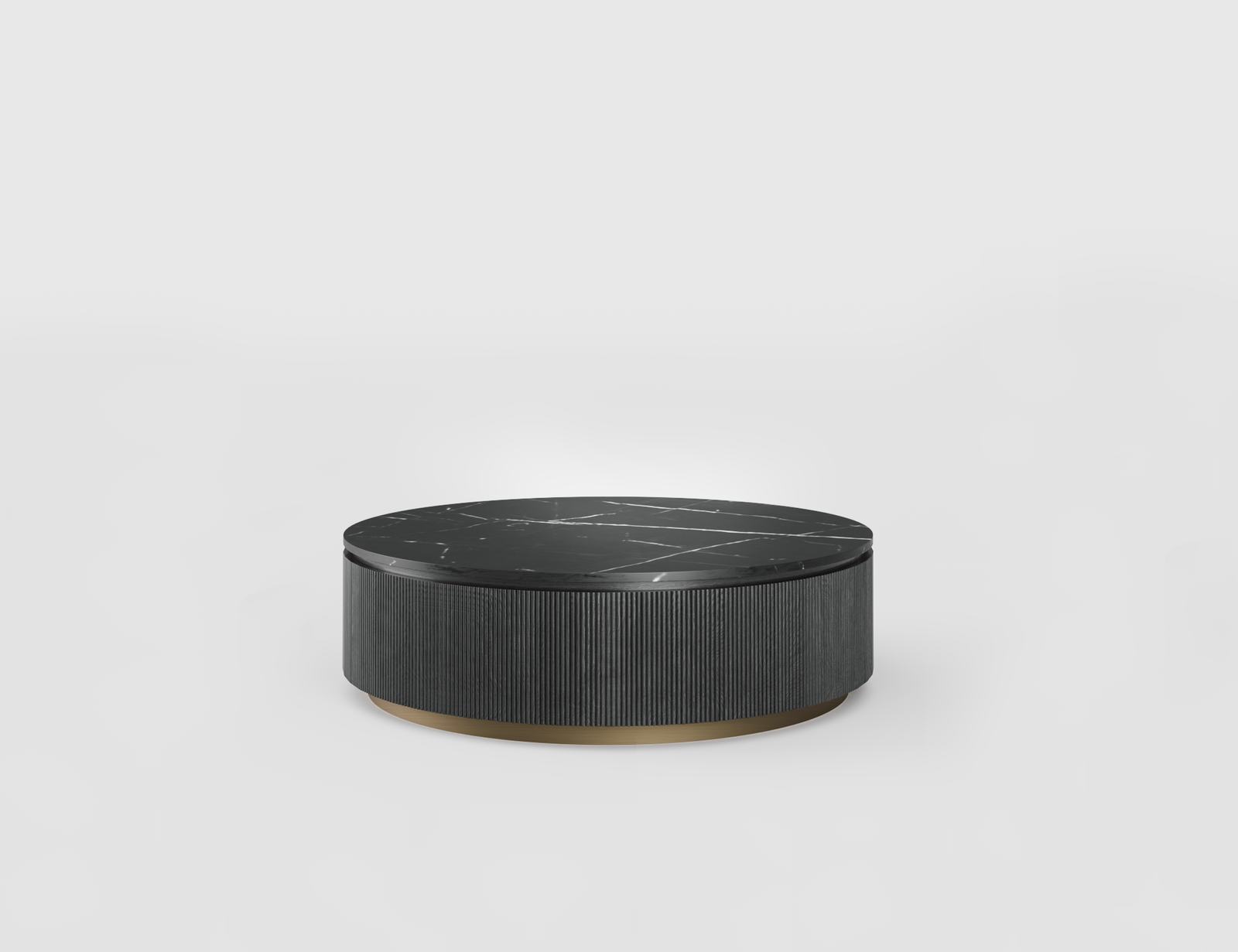 Round black marble table on a white background