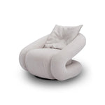Modern, light gray chair with a unique design on a white background
