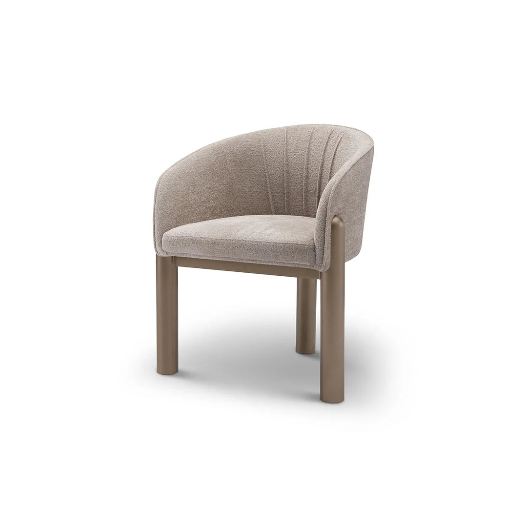 Beige armchair with wooden legs on a white background