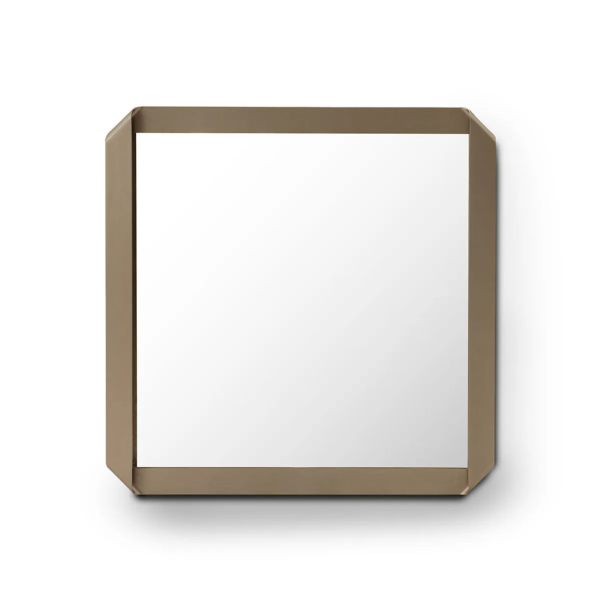 Square mirror with a bronze frame on a white background