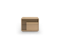 Beige nightstand with a drawer on a white background