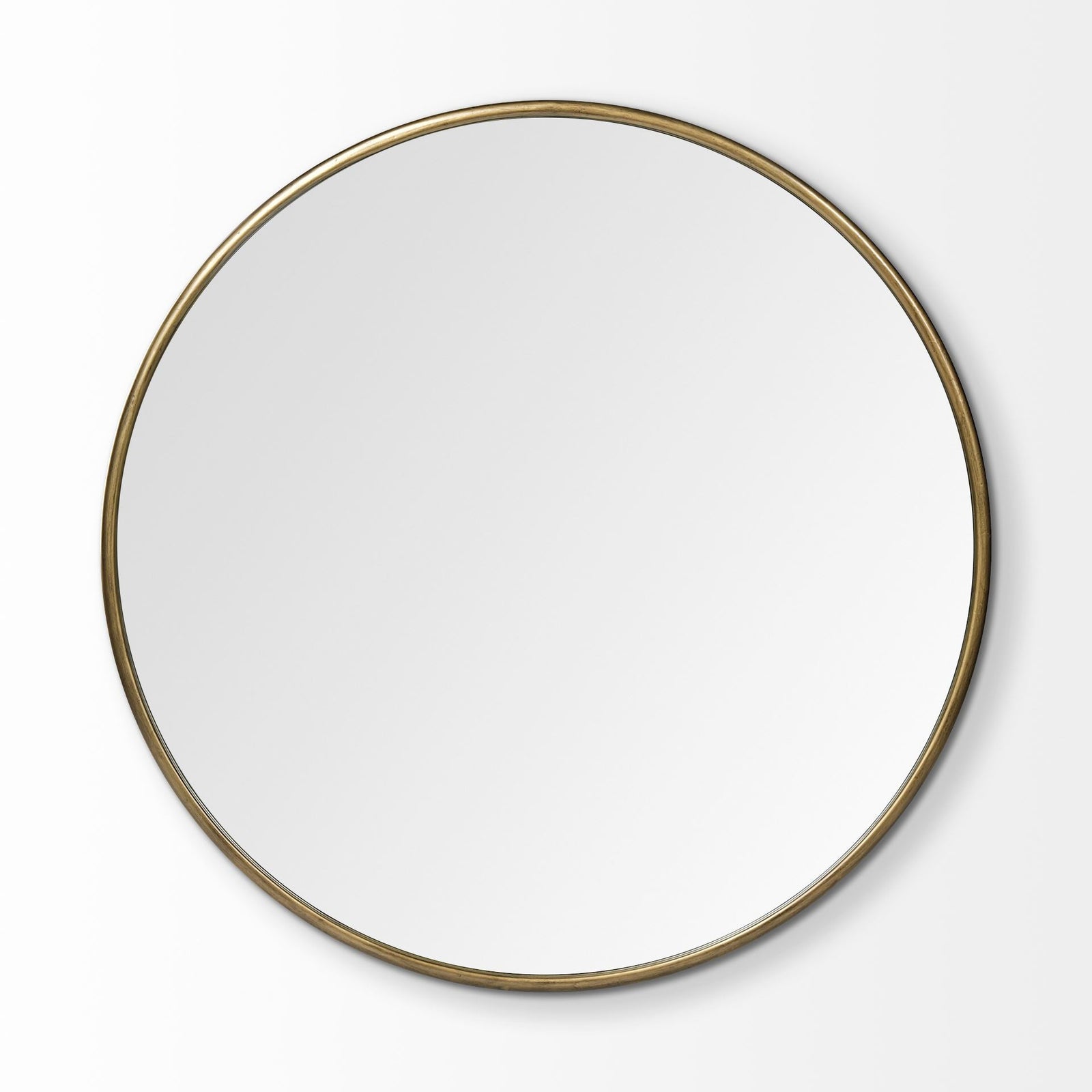 A 47-inch round mirror with a gold antique finish frame.