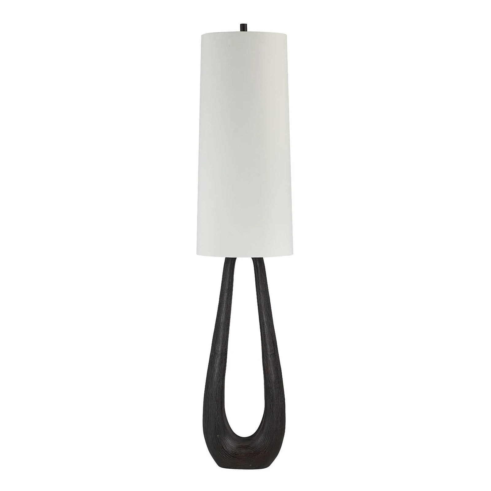 A Becky Floor Lamp with a white shade and a brown twisted base.