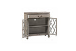 Wooden cabinet with decorative glass doors on a white background
