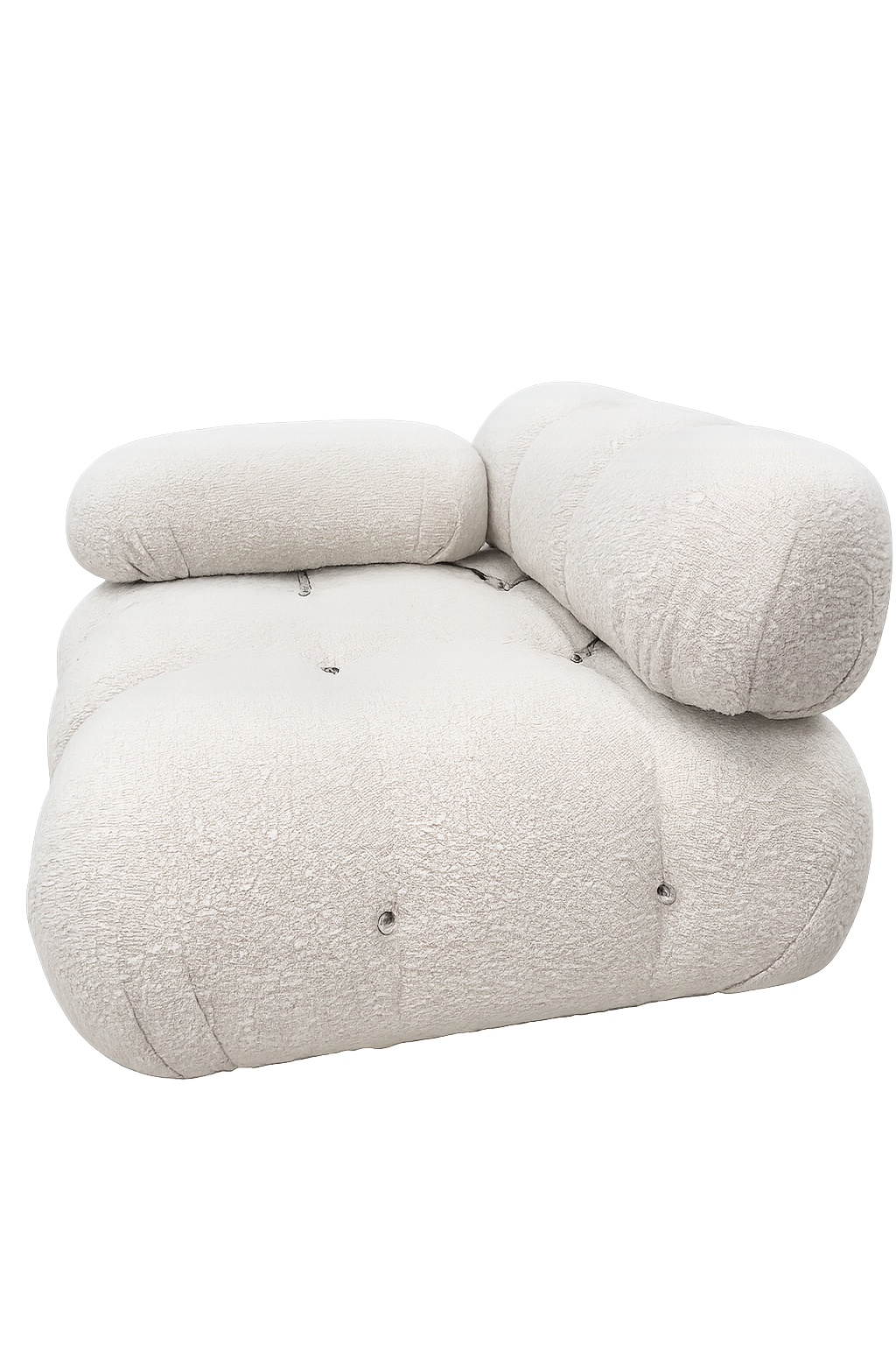 White upholstered chair with a rounded design on a white background