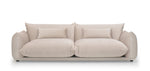 Beige sofa with cushions on a white background
