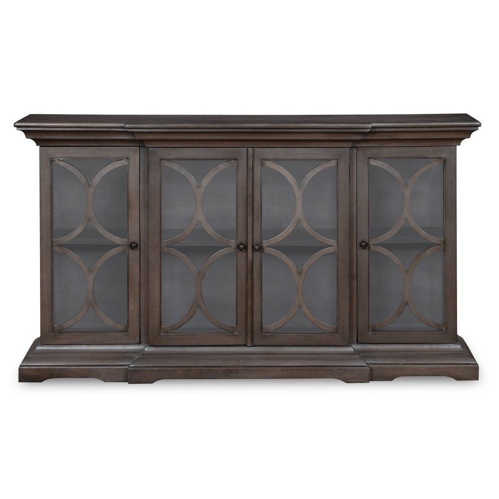 Wooden cabinet with glass doors on a white background