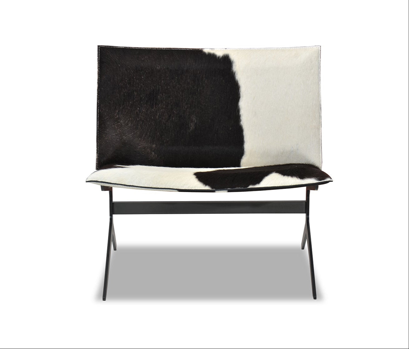 Chair with black and white cowhide seat on a white background