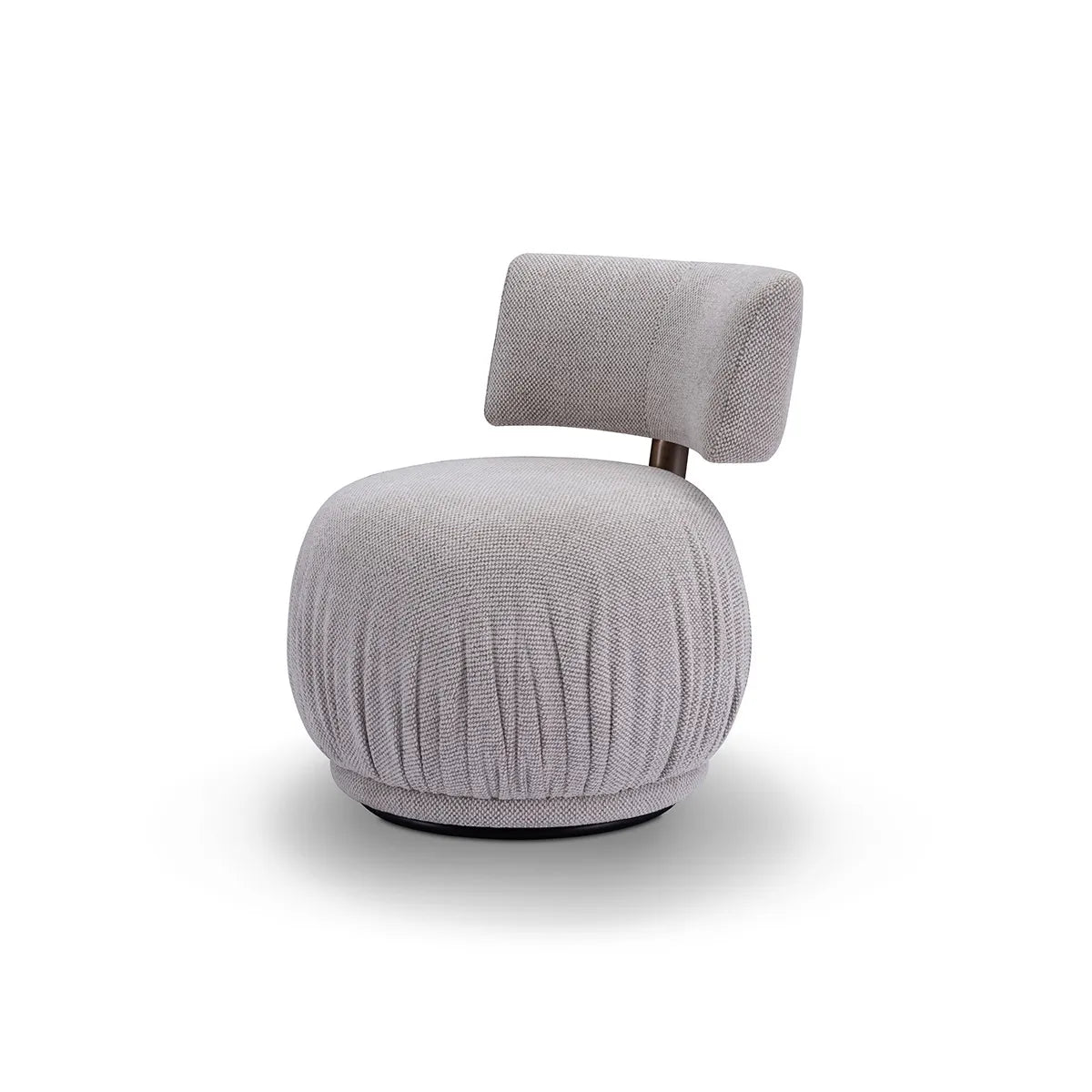 Gray upholstered chair with a cushioned backrest on a white background