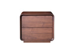 Wooden nightstand with two drawers on a white background