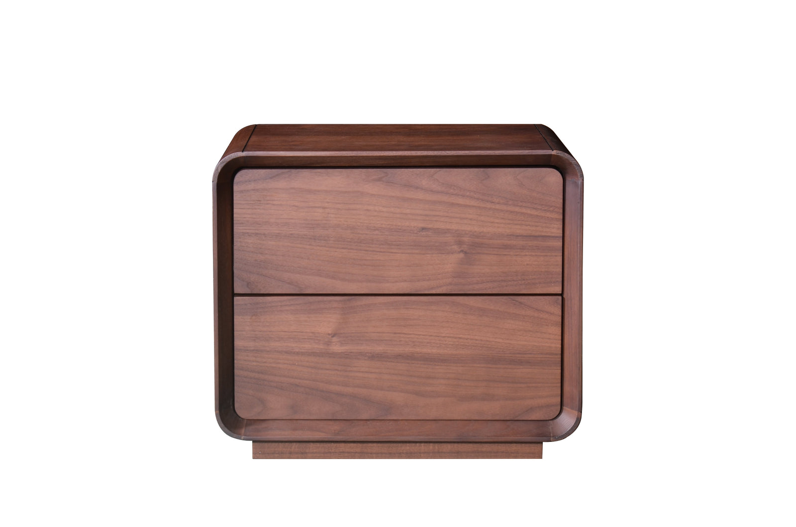 Wooden nightstand with two drawers on a white background