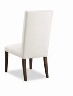 White chair with dark wooden legs on a white background