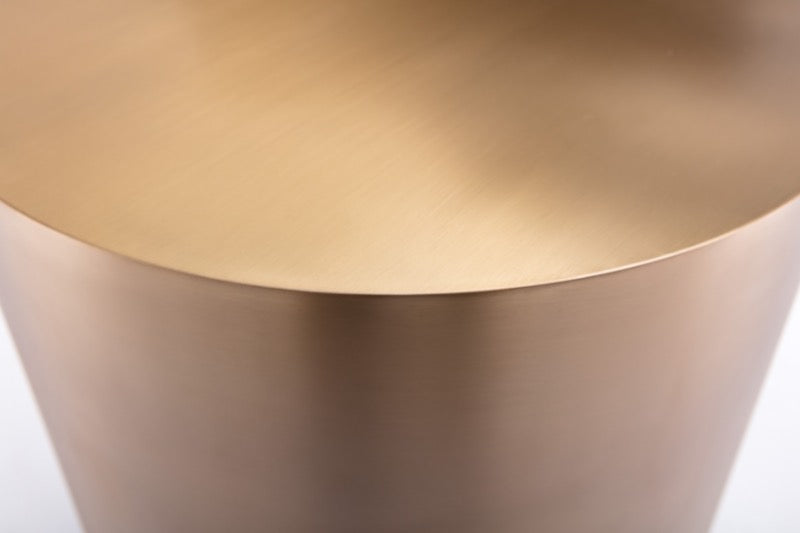 Close-up of a gold circular object on a white background