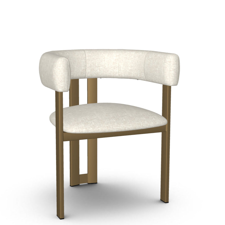 Chair with white cushioned seat and backrest on a white background