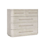 Beige dresser with four drawers on a white background