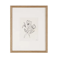 Framed line drawing of a floral design on a white background