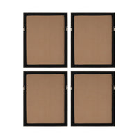 Four black-framed cork bulletin boards on a white background