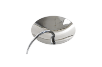 A silver chrome tray with a simple design and a handle, isolated on a white background.