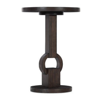 Dark wooden side table with unique design on a white background