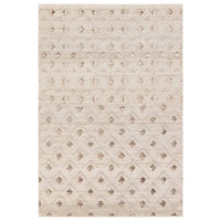 Beige area rug with a subtle pattern on a white background